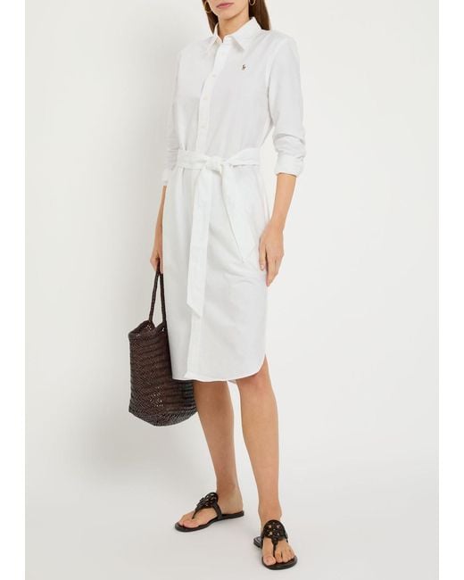 Polo Ralph Lauren White Belted Cotton Midi Shirt Dress