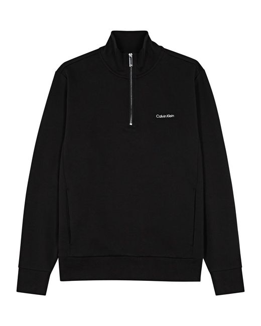Calvin Klein Black Logo Cotton-blend Half-zip Sweatshirt for men
