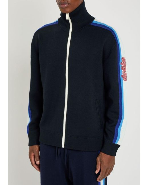 Drole de Monsieur Blue La Maille Zippée Drôle Merino Wool Track Jacket for men