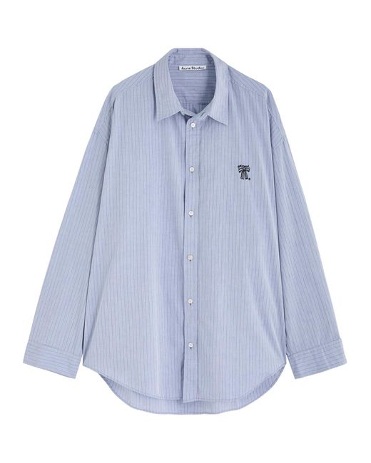 Acne Studios Men's Blue Logo-Embroidered Striped Cotton Shirt
