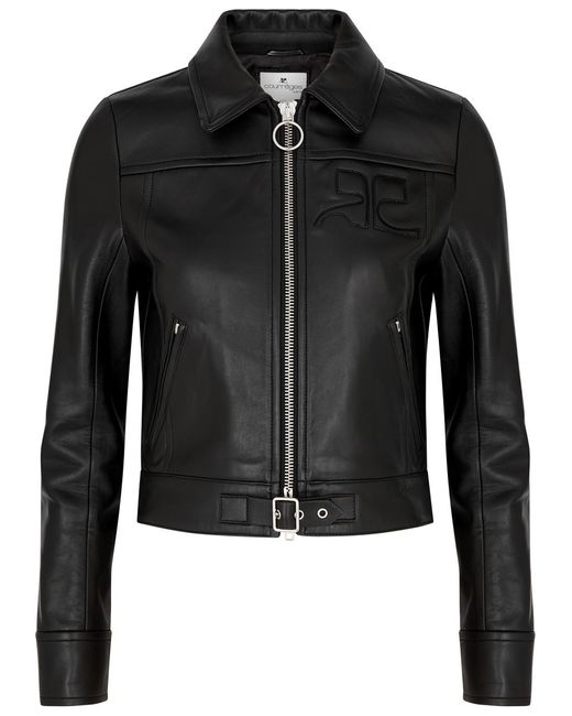 Courreges Black Logo Leather Biker Jacket