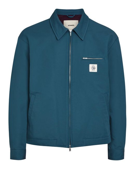 vowels Blue Logo-Appliquéd Cotton-Blend Jacket for men