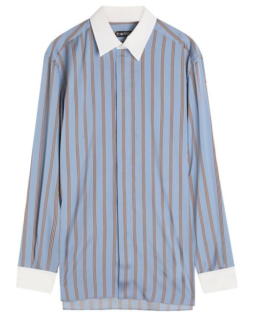 Tom Ford Blue Striped Silk Shirt for men