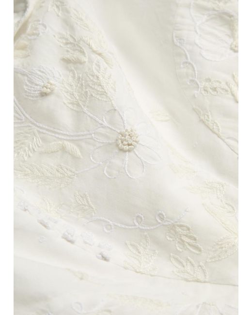 Thierry Colson White Falbala Embroidered Cotton Midi Dress