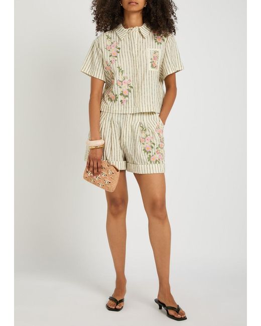 Agua Bendita Natural Rommy Embroidered Cotton-Blend Shorts