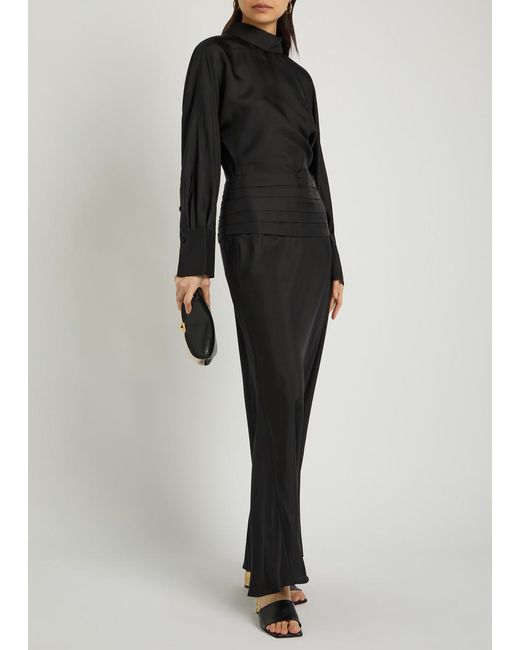 Rohe Black Tuxedo-Style Silk Midi Dress