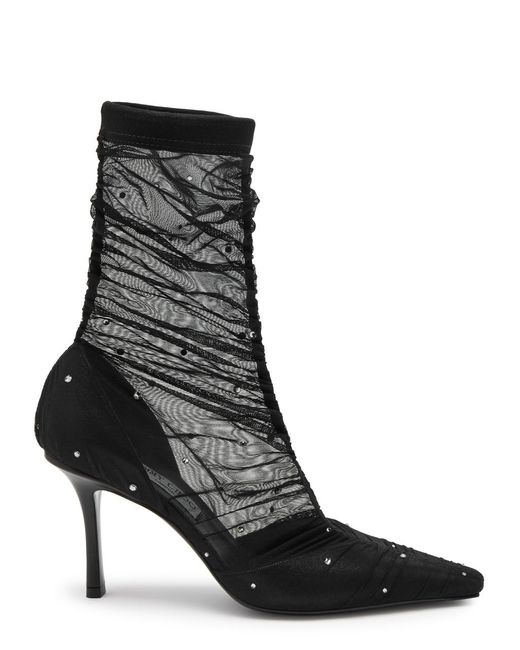 Jimmy Choo Black Lotta 85 Embellished Mesh Sock Boots