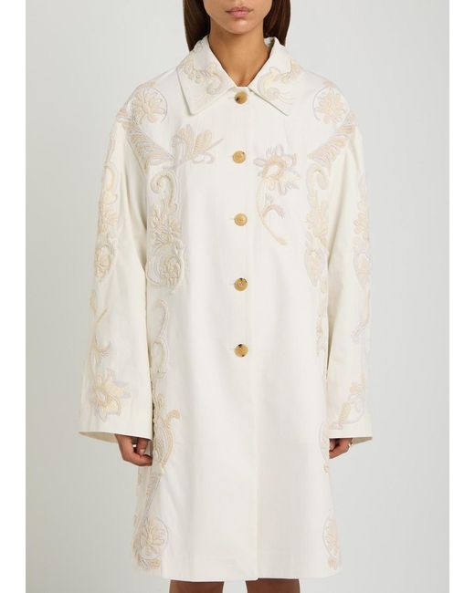 Dries Van Noten Natural Rondero Floral-Appliquéd Cotton Coat