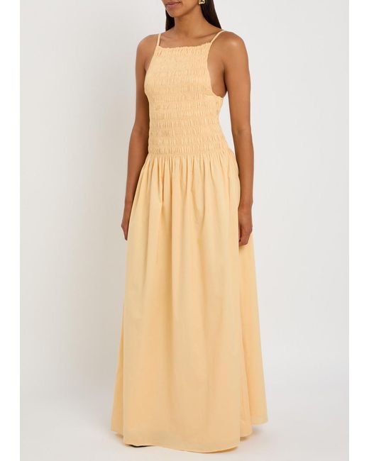 Faithfull The Brand Natural Laia Shirred Cotton Maxi Dress