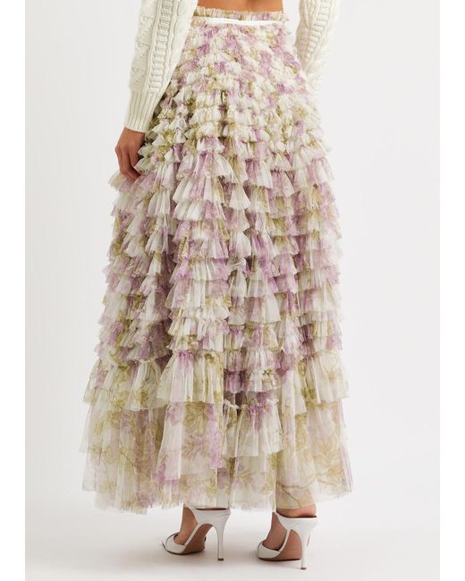 Needle & Thread Multicolor Wisteria Hattie Ruffled Tulle Maxi Skirt