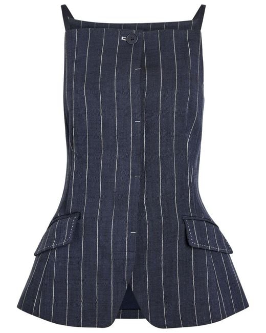 Jonathan Simkhai Blue Edie Pinstriped Woven Top