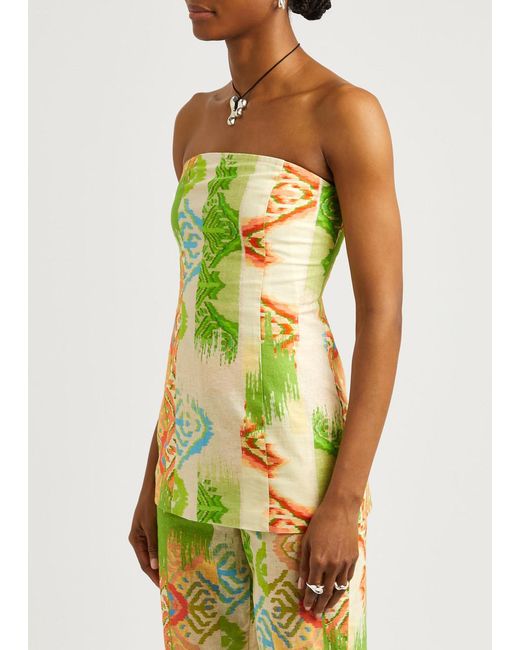 Never Fully Dressed Green Sol Printed Strapless Cotton-blend Top