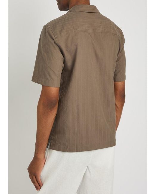 Sunspel Brown Striped Embroidered Cotton Shirt for men