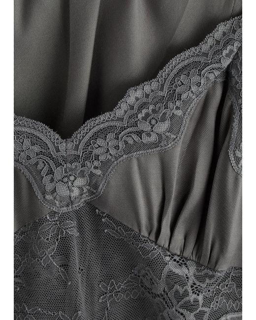 Bec & Bridge Gray Amoras Lace-Trimmed Satin Maxi Slip Dress
