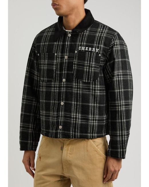 CHERRY LA Black Checked-Jacquard Chenille Jacket for men