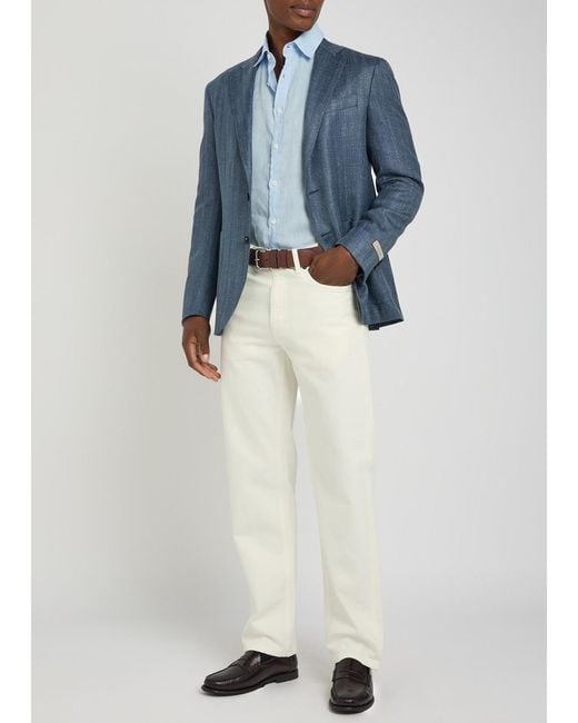 Canali Blue Striped Wool And Silk-Blend Blazer for men