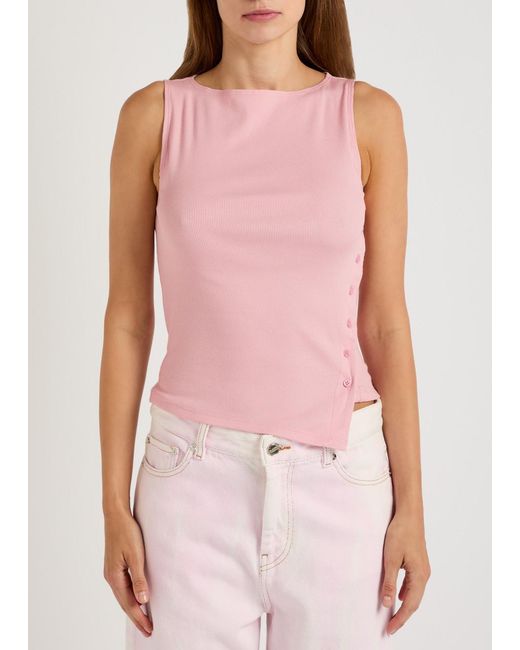 Reformation Pink Hudson Ribbed Asymmetric Stretch-Cotton Top