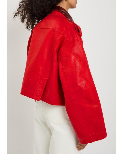 RÙADH Red The Henderson Leather Collar Waxed Canvas Jacket