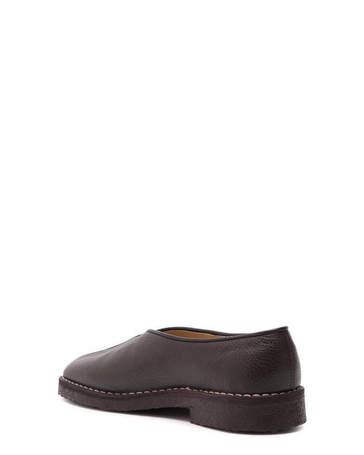 Lemaire Gray Piped Grained Leather Slippers