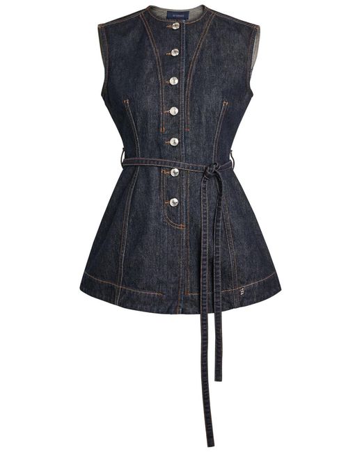 Sportmax Blue Belted Denim Waistcoat Top