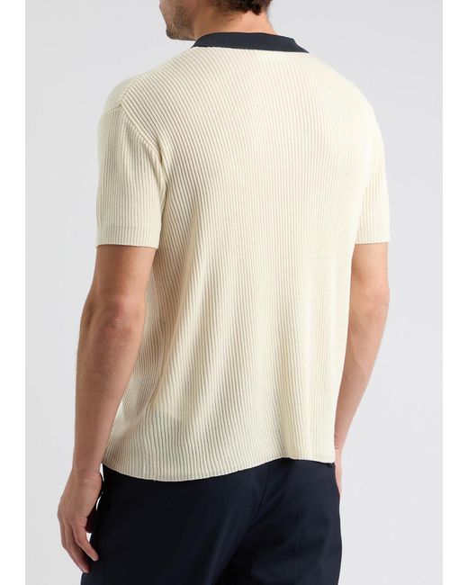 Soulland White Ciel Striped Ribbed-Knit Polo Shirt for men