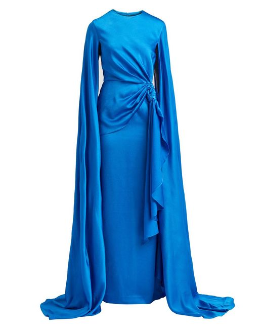Solace London Blue Elya Draped Satin Maxi Dress