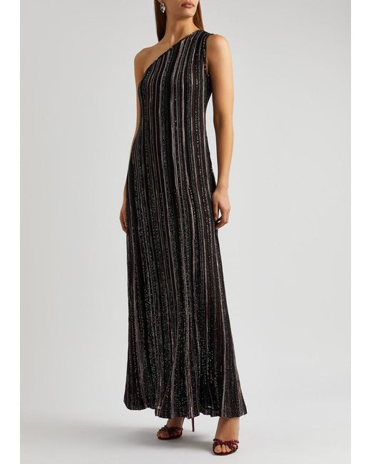Missoni Black One-shoulder Embellished Fine-knit Maxi Dress