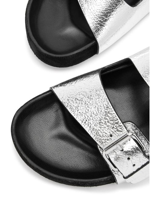 Isabel Marant White Lennyo Metallic Leather Sliders
