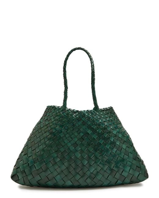 Dragon Diffusion Green Santa Croce Big Woven Leather Tote Bag