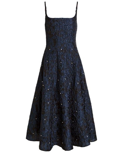 Sister Jane Blue Maison Gem Crystal-Embellished Cloqué Midi Dress