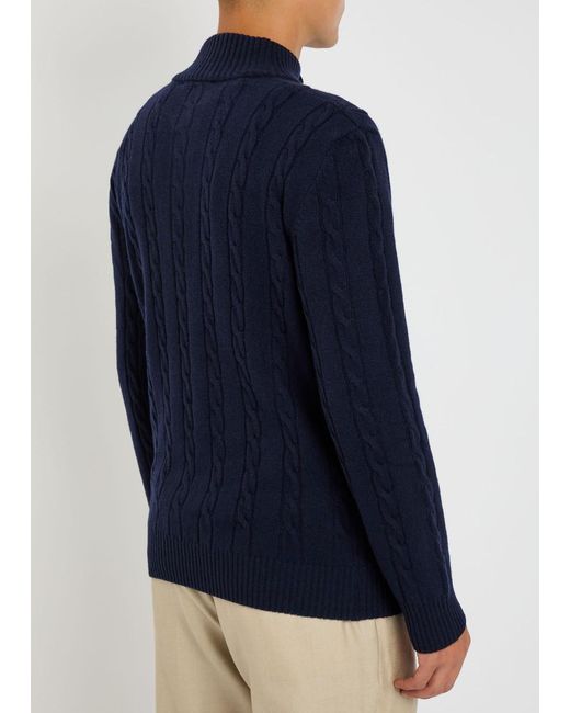 Aurélien Blue Cable-Knit Wool And Cashmere-Blend Polo Jumper for men