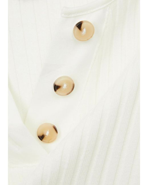Vince White Henley Ribbed Stretch-cotton Top