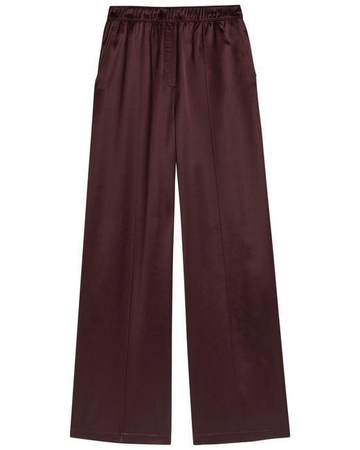 Tory Burch Purple Pintuck Wide-Leg Satin Trousers