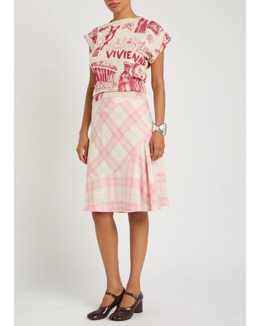 Vivienne Westwood Pink Adder Plaid Wool-Blend Crepe Midi Skirt