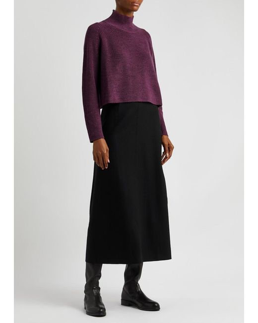 Eileen Fisher Purple Cropped Ribbed Wool Jumper