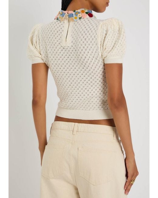 Alice + Olivia White Chase Puff Sleeve Sweater