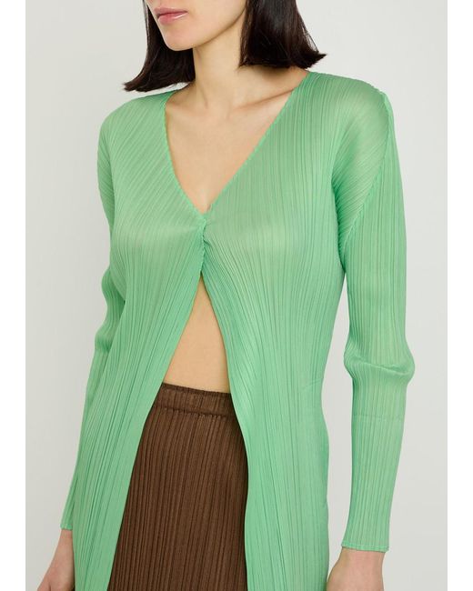 Pleats Please Issey Miyake Green Pleated Woven Coat