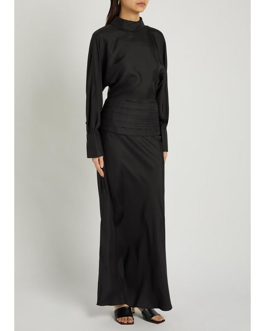 Rohe Black Tuxedo-Style Silk Midi Dress