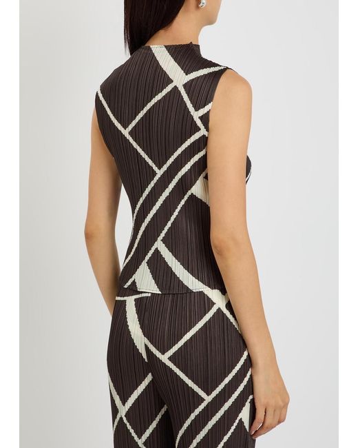 Pleats Please Issey Miyake Black Pleated Printed Woven Top