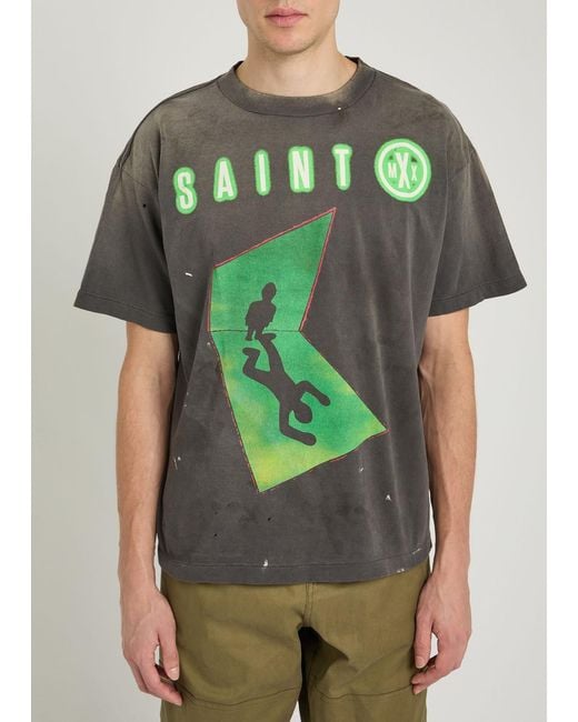 SAINT Mxxxxxx Green Files Printed Cotton T-Shirt for men