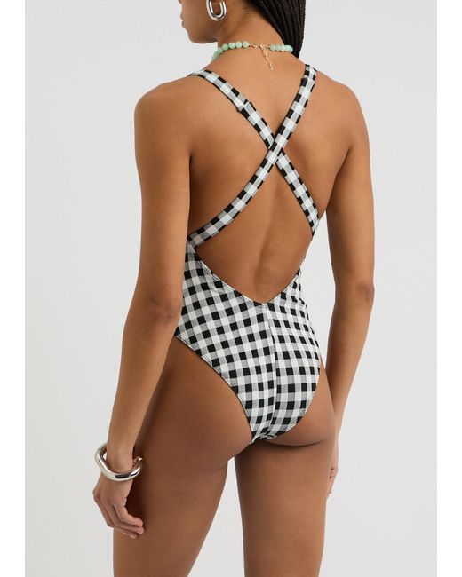 Leslie Amon White Cindy Checked Swimsuit