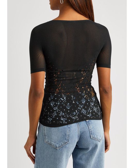 Wolford Black Flower Lace Stretch-knit Top