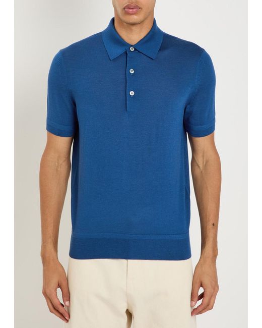 Tom Ford Blue Gauge Cashmere And Silk-Blend Polo Shirt for men