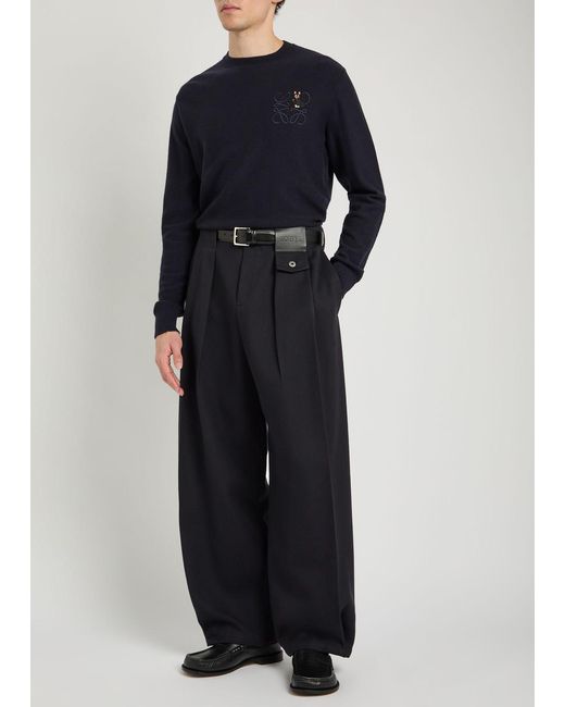 Loewe Blue Logo-Embroidered Wool-Blend Jumper for men
