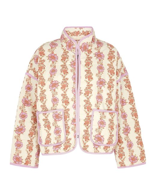 Free People Natural Chloe Floral-print Quilted Cotton Jacket