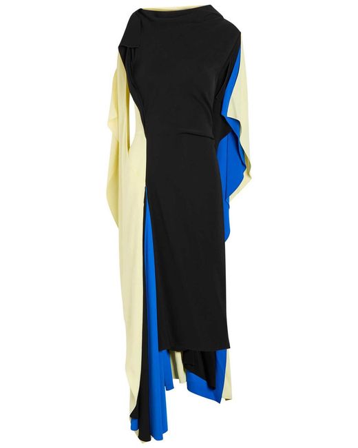 Loewe Blue Colour-Blocked Asymmetric Cady Midi Dress