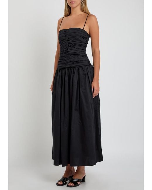 TOVE Black Amina Gathered Cotton Midi Dress
