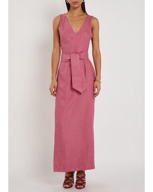 Giuliva Heritage Pink Lyra Linen Maxi Wrap Dress