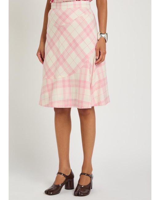 Vivienne Westwood Pink Adder Plaid Wool-Blend Crepe Midi Skirt
