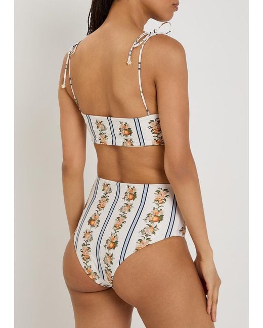 Agua Bendita White Primavera Floral-Print Bikini Top
